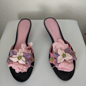 Open toe kitten heel kid suede mules